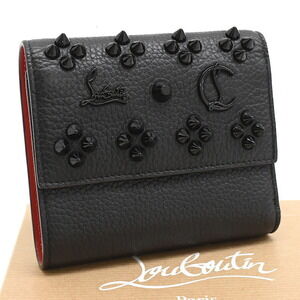 Christian Louboutin LOUBINTHESKY Stud Tri fold Wallet Black Spikes